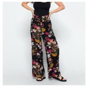 one 5 one Floral Wide-Leg Pants - Black and Multicolor